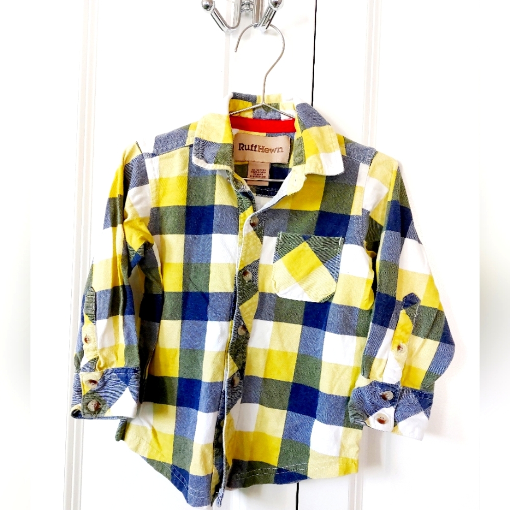 Yellow & Blue Plaid Flannel Button‎ up Shirt 3T Ruff Hewn